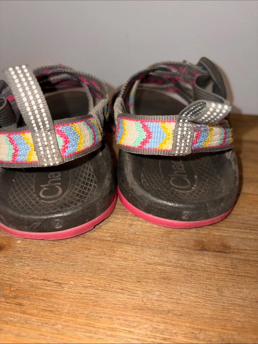 Chaco Kids Multicolor Strap Sandals with Black Footbed and Pink Trim Youth 2